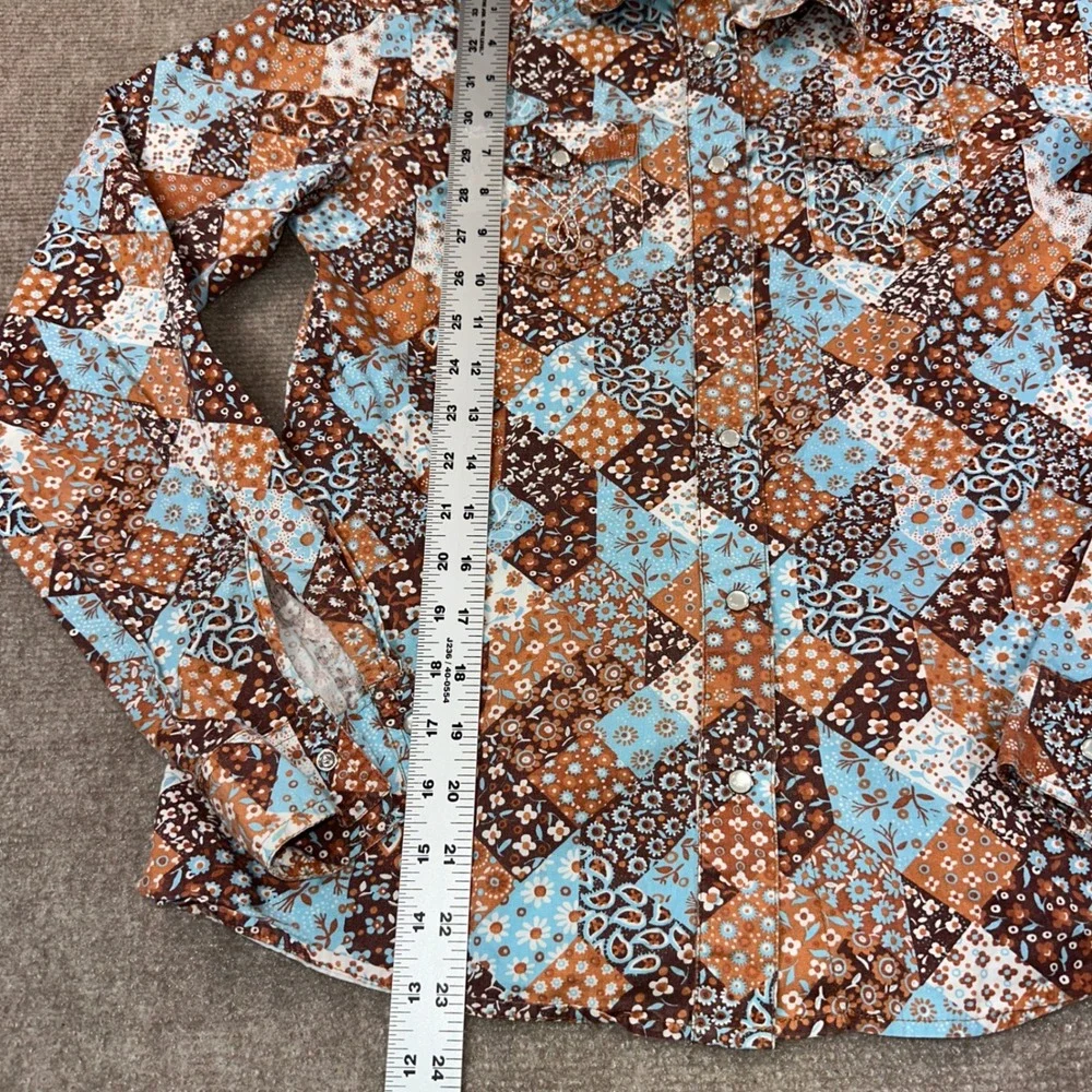 Panhandle Slim Womens XL Patchwork Floral Paisley Western Pearl Snap Shirt Blue
